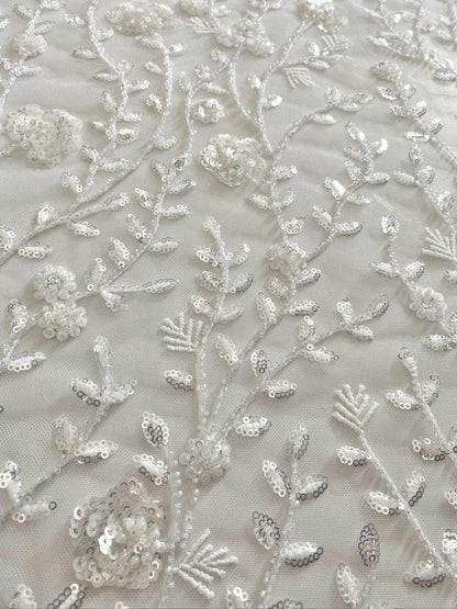 Beaded Floral Bridal Lace - The Stitch Parlour - The Stitch Parlour