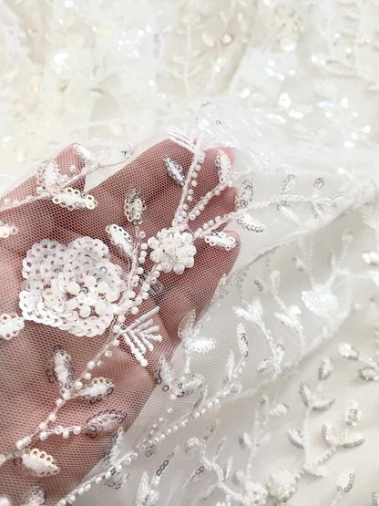 Beaded Floral Bridal Lace - The Stitch Parlour - The Stitch Parlour